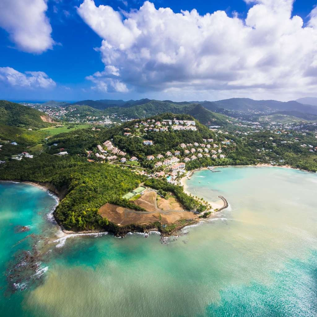Caribbean, St. Lucia, Choc Bay, aerial photo of Calabash Cove Resort