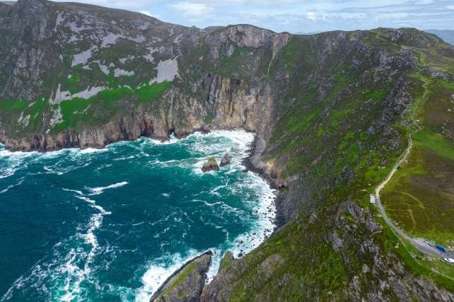 Landscape of the Slieve League surrounded by water in County Donegal, Ireland